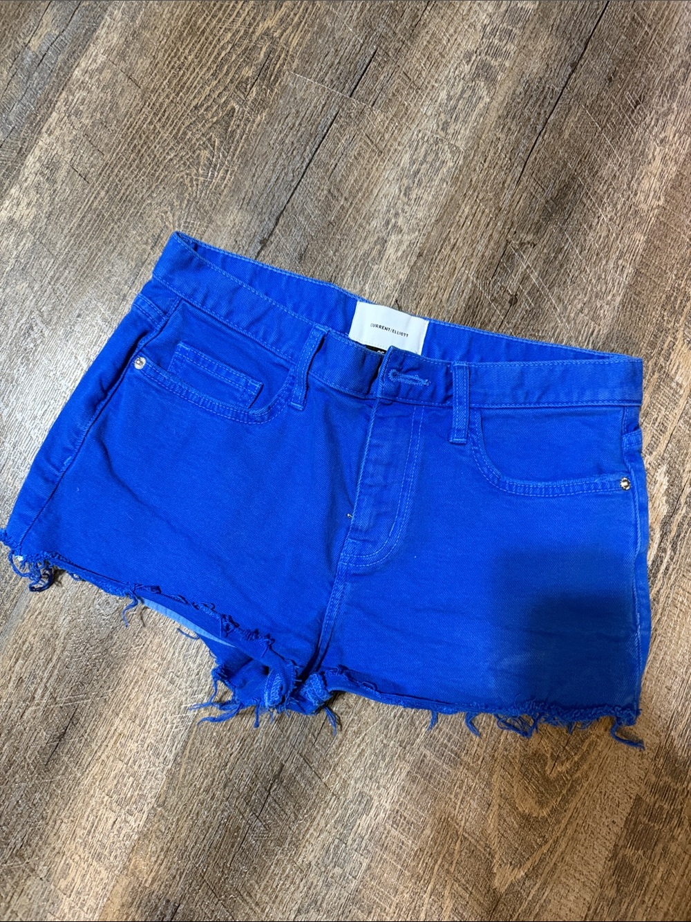 Current/Elliott Electric Blue Frayed-Hem Denim Shorts